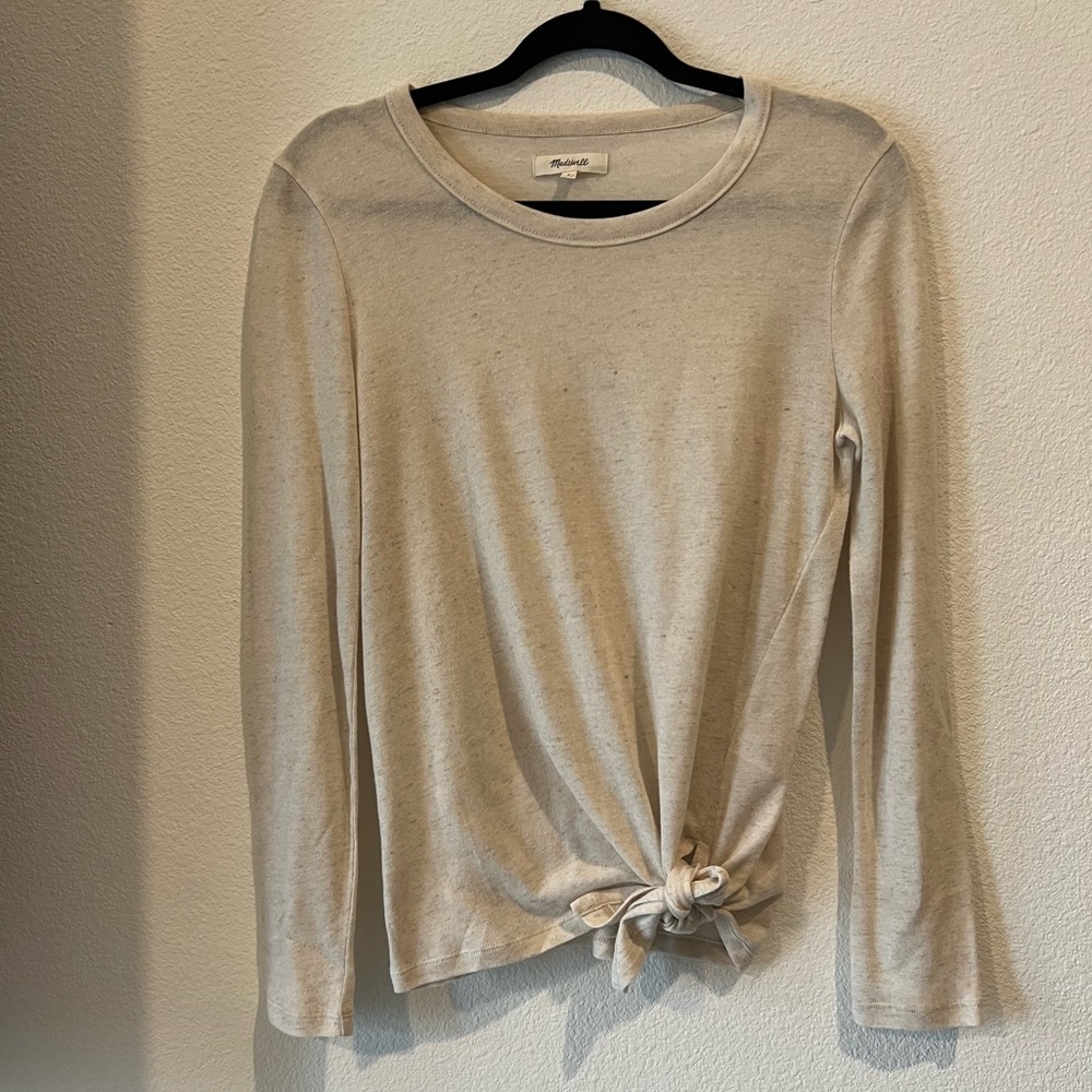 Madewell Soundcheck side tie long sleeved heather cream T-shirt